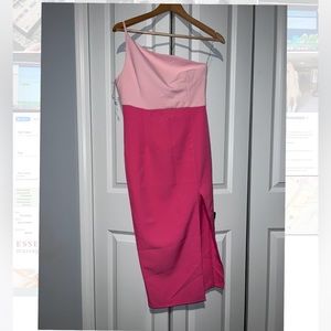 MIDI, one shoulder Dress| Two-tone pink| Pink Polly | Size: Small